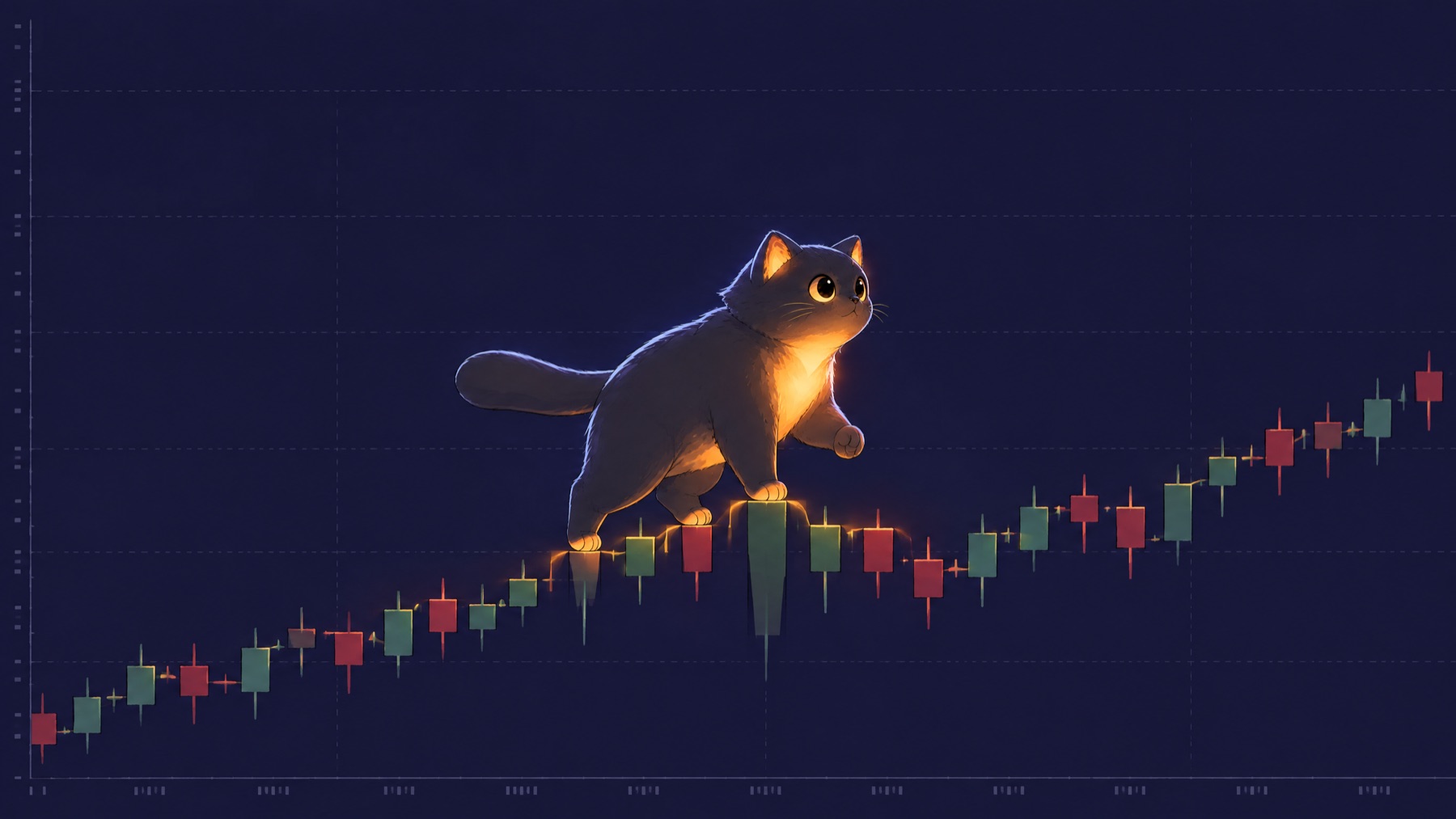 zkCat walking up a candlestick chart